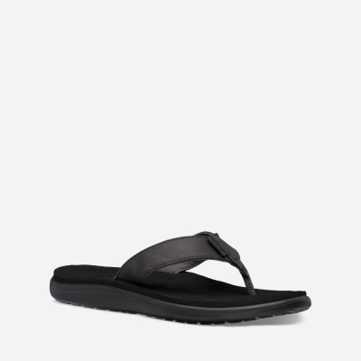 Teva Voya Leather - Women's Teva Flip Flops - Black | India (DOTA61084)